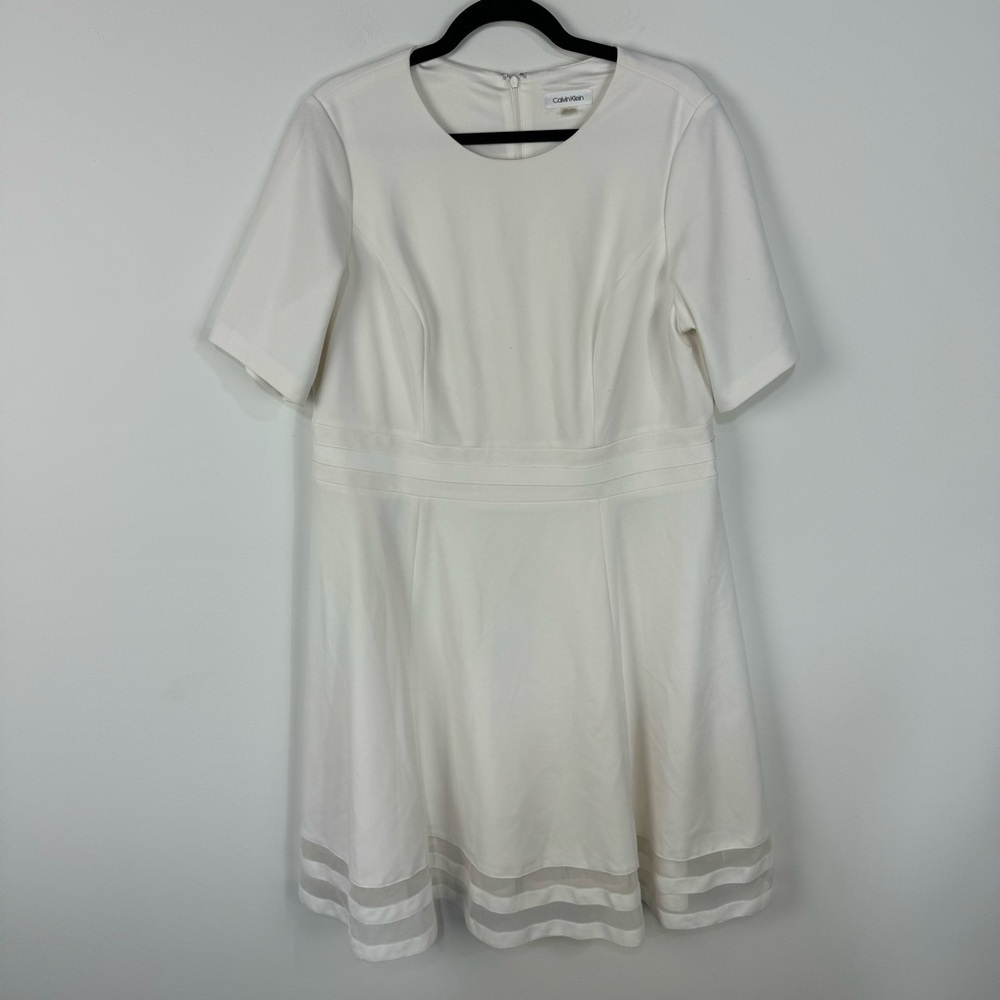 Calvin Klein White Short Sleeve Mini A Line Skater Dress Bridal Graduation